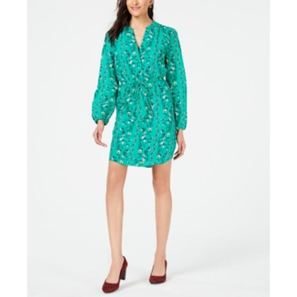 Maison Jules Long Sleeve Floral Print Fit & Flare Dress Green Small